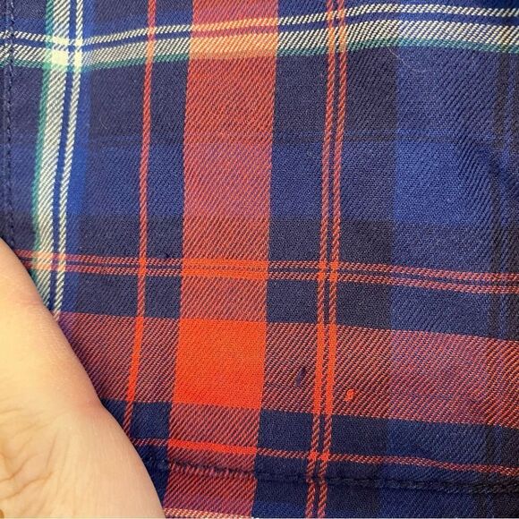 Lauren Jeans Co. Ralph Lauren red white Blue Striped Plaid Button Up Shirt-L - Picture 5 of 8